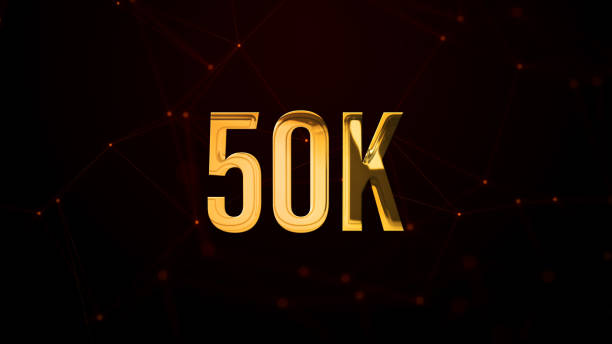 istock Luxury Digital Shiny Golden Glossy Metal Texture 50K Text Effect On Connected Lines Dots Dark Red Background 1871598263