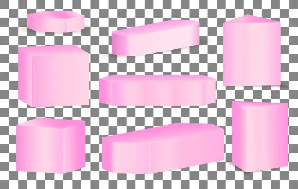 Vector illustration of Set of pink geometric podiums for product presentation. Vector illustration.