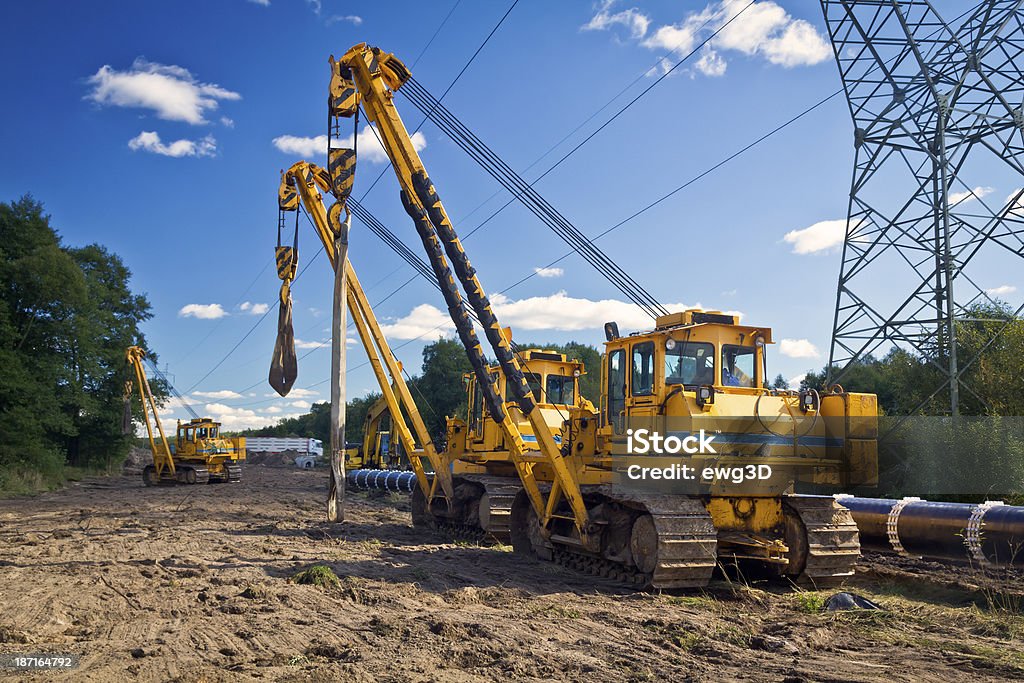 Construction of a gas pipeline Construction machinery on the pipeline construction Construction Site Stock Photo