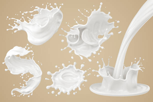 istock Set of Milk splash and pouring, yogurt or cream include Clipping path, 3d illustration. 1871657321