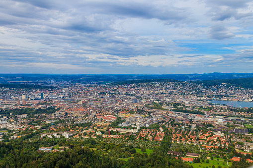 Aerial panorama of Zurich city from the Uetliberg mountain, Switzerland