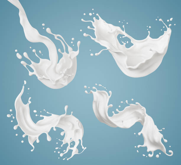 istock Set of Milk splash and pouring, yogurt or cream include Clipping path, 3d illustration. 1871660094