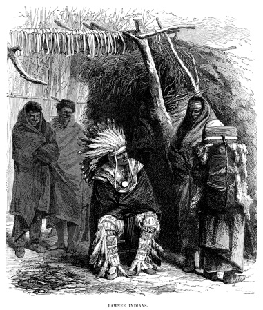 Vintage engraving showing Pawnee Native Americans, 1873