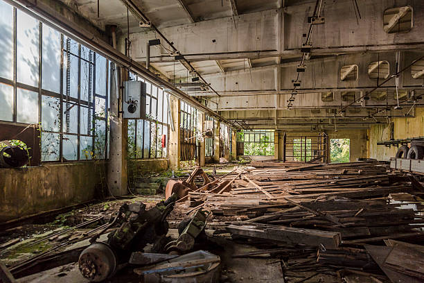 istock Abandoned factory interior ruins. 187167250