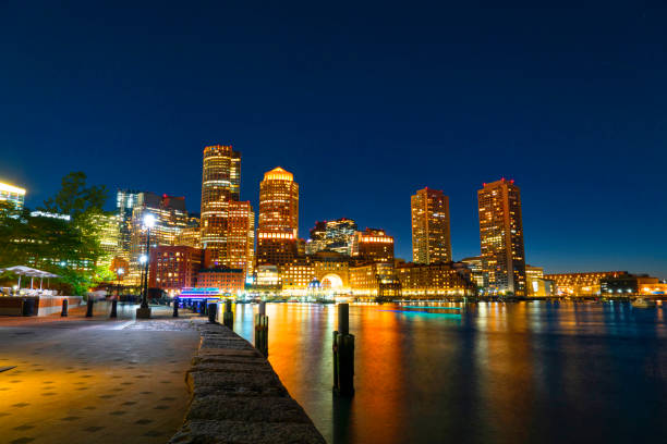 istock landscape night view of Boston harbor 1871672988