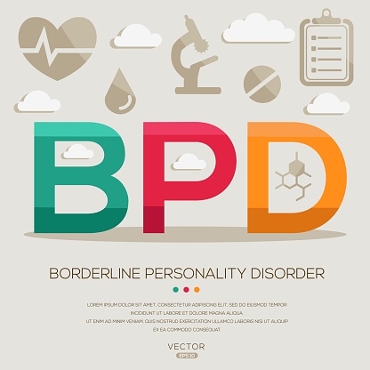 BPD _ borderline personality disorder, letters and icons, and vector illustration.