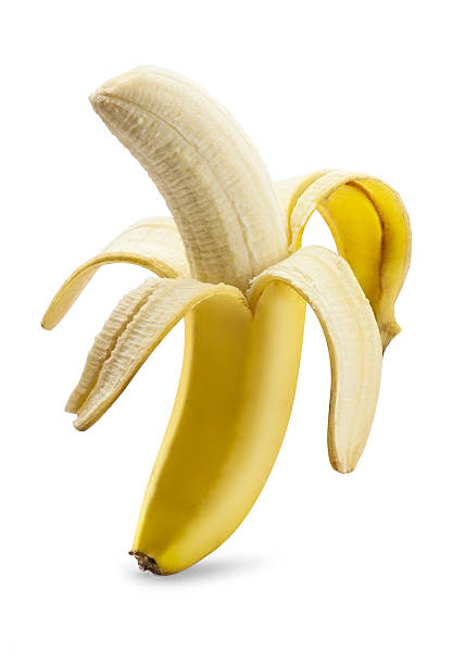 istock Half peeled banana isolated on a white background 187168137