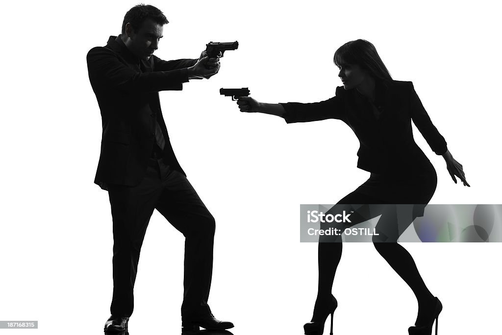 Paar Frau Mann Detektiv geheimen Agenten Kriminelle silhouette - Lizenzfrei Kontur Stock-Foto