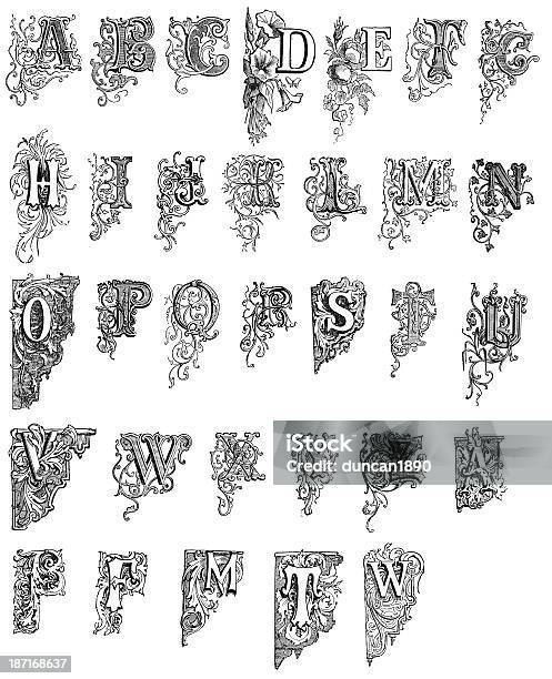 Antique Letters Stock Illustration - Download Image Now - Ornate, Medieval Illuminated Letter, Alphabet