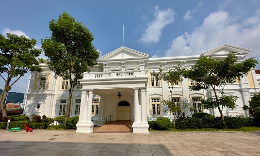 Singapore - October 9, 2023: A restored colonial era building forming part of the Arts House in Singapore.