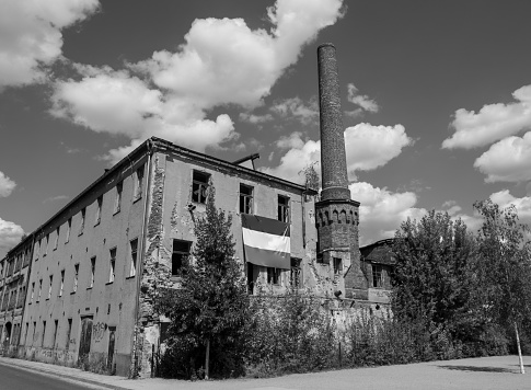 Hattingen, Germany - August 9, 2022: Old industrial plants and a blast furnace, disused Henrichshuette steel works, now an industrial heritage museum, Hattingen, North Rhine-Westphalia, Germany