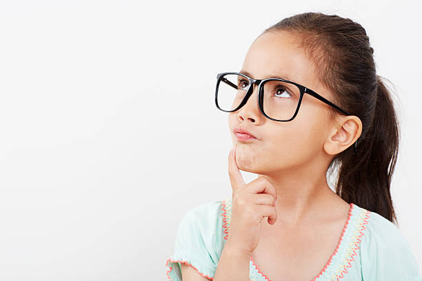 istock Young girl in glasses, looking up 187171038