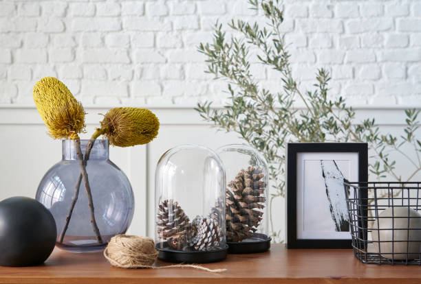 istock Christmas and new year accessory on the table and white background, cone, tree, frame. 1871738629