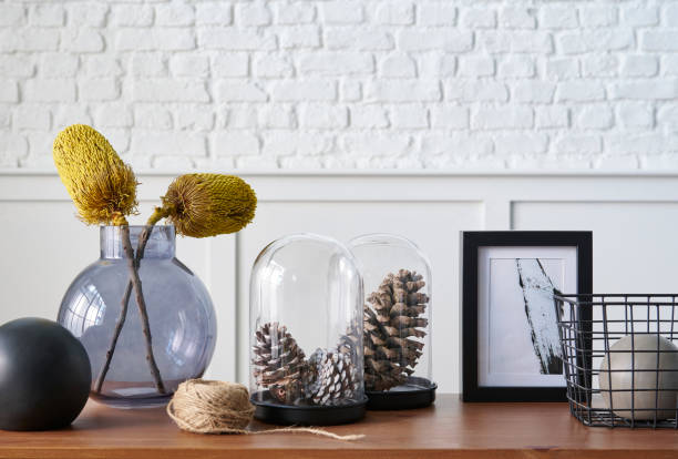 istock Christmas and new year accessory on the table and white background, cone, tree, frame. 1871739687