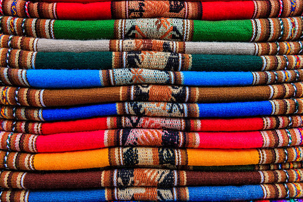 istock Colorful Peruvian fabrics for sale, Cuzco market, Peru 187174165