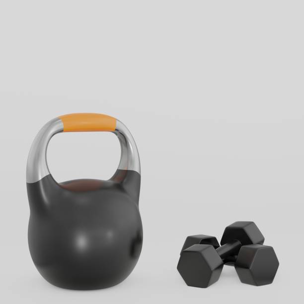 istock Fitness Online. Workout banner concept with 3d realistic dumbbells isolated on white background. 3d render illustration 1871769564