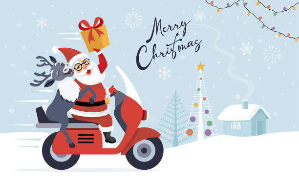 Santa Claus Sprinting To Guarantee Timely Christmas Present Delivery Stock Illustration 