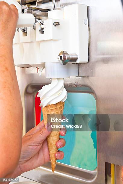 Soft Serve Ice Cream Being Poured Into Waffle Cone Stock Photo - Download Image Now - Soft Serve Ice Cream, Ice Cream, Machinery