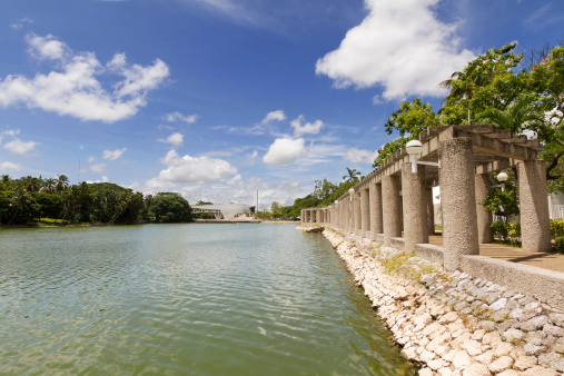 Concrete Pergola at the Tomas Garrido park, a city landmark, by the Illusion Lagoon.