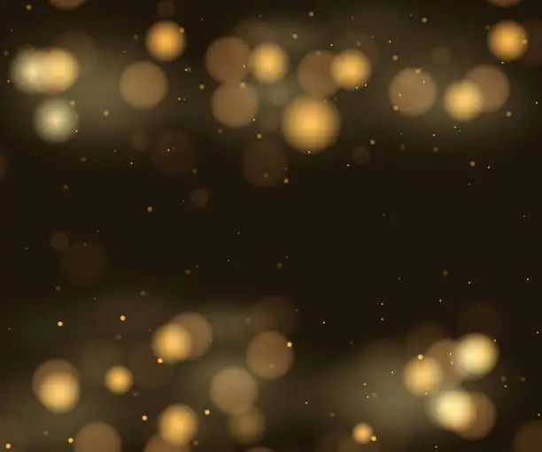 Vector illustration of Brown background with sparkling yellow bokeh, warm night. Vector illustration.