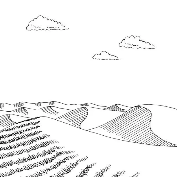 Vector illustration of Desert graphic black white landscape sketch illustration vector