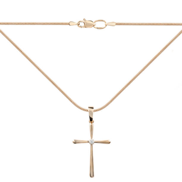 istock Silver gold pendant fragment necklace link chain on white backround isolated 1871824135