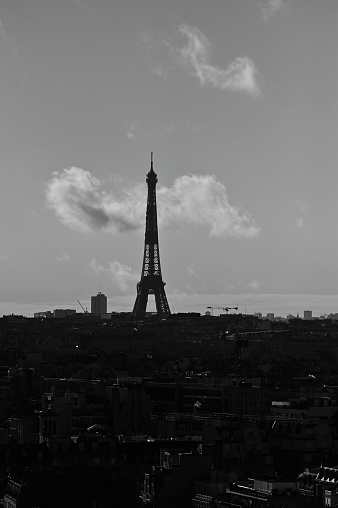 The Eiffel Tower, aerial view from the Arc de Triomphe. Paris, France, Europe