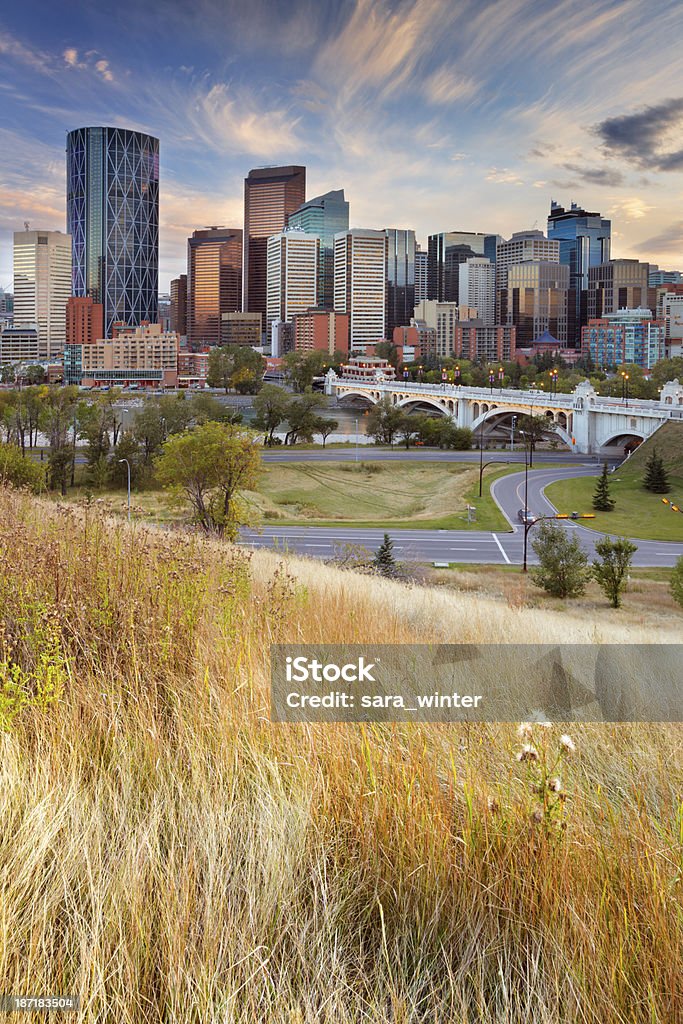 Edificios de Calgary, Alberta, Canadá, al atardecer - Foto de stock de Calgary libre de derechos