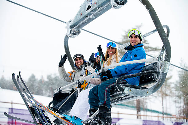 istock Friends at ski lift 187183832