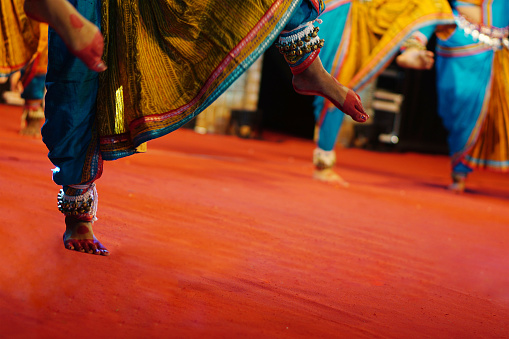 Close-up view of  Indian women perform traditional bharatanatyam dance