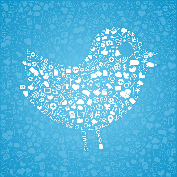 social-media-icons, die in form von bird - color image colored background blue background animal stock-grafiken, -clipart, -cartoons und -symbole