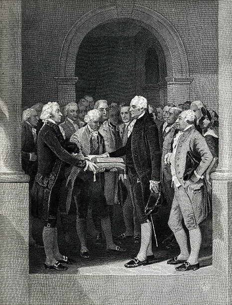 Engraving From 1869 Commemorating The First Inauguration Of President George Washington On April 30th, 1789.