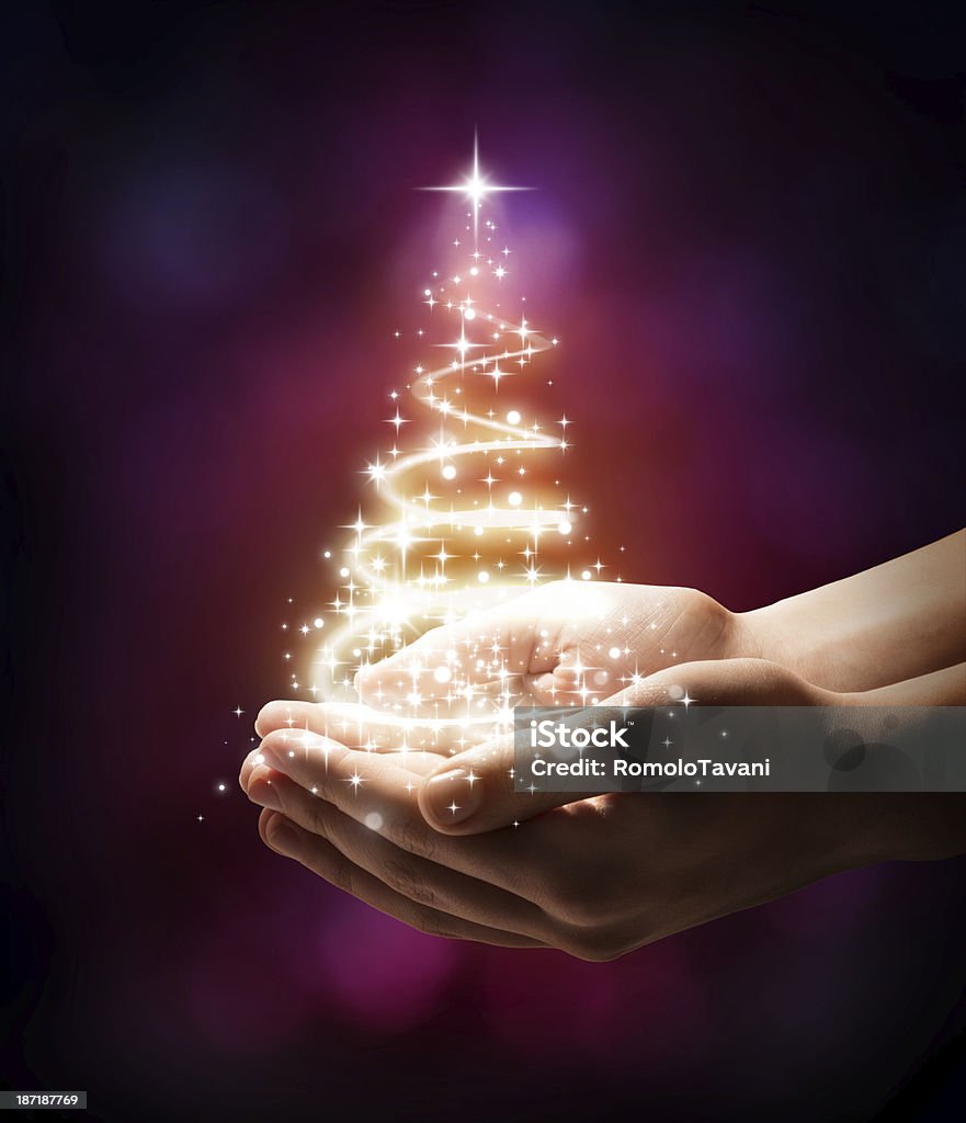 Christmas tree in your hand - red for background greeting card Christmas Stock Photo