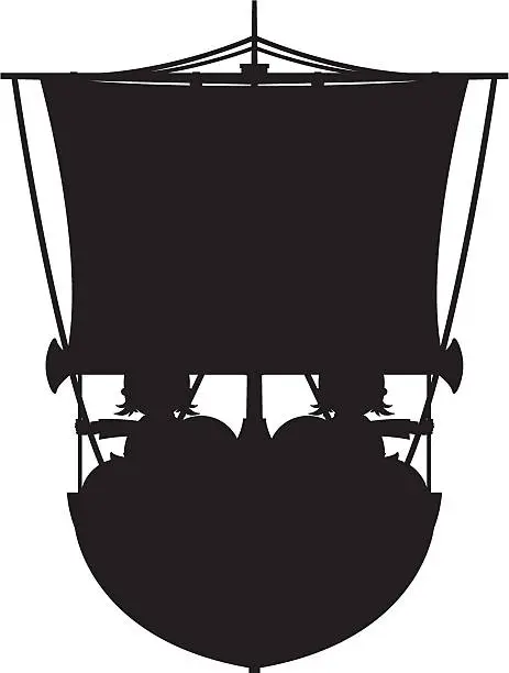 Vector illustration of Viking Warriors on Ship in Silhouette