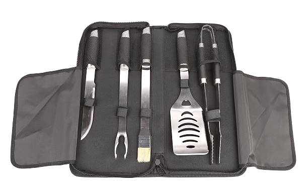 istock Set of tools for bbq in black bag. 187188490