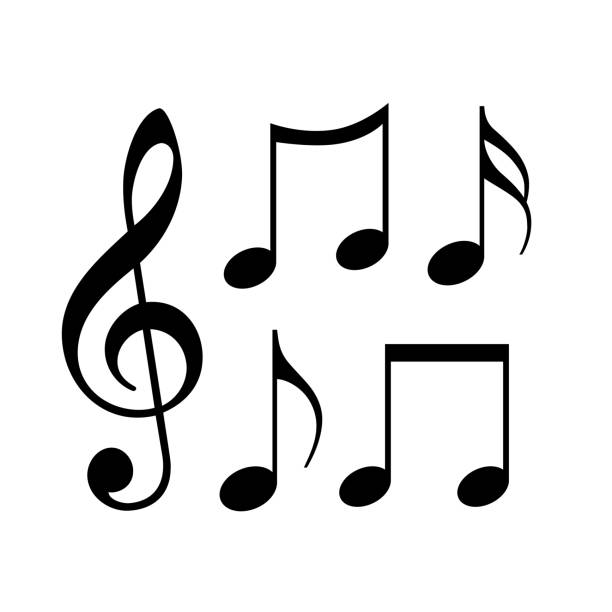 музыкальные ноты и символы, выделенные на белом фоне - isolated stereo white background treble stock illustrations