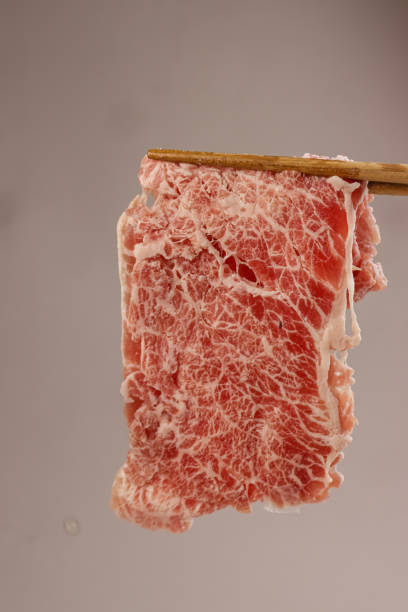 Slices Wagyu Beef with Marbled Texture, Served for Sukiyaki and Shabu.