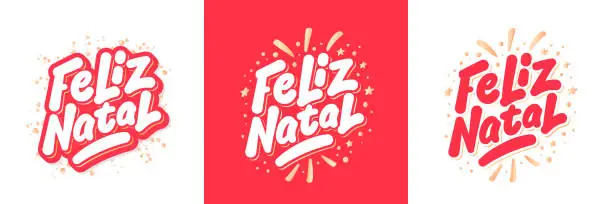 Vector illustration of Feliz Natal. Merry Christmas in Portugues. Vector handwritten letterings.