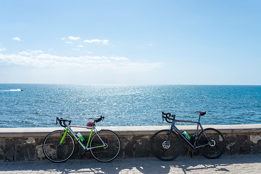 Bicycles and sea view. Maspalomas, Gran Canaria