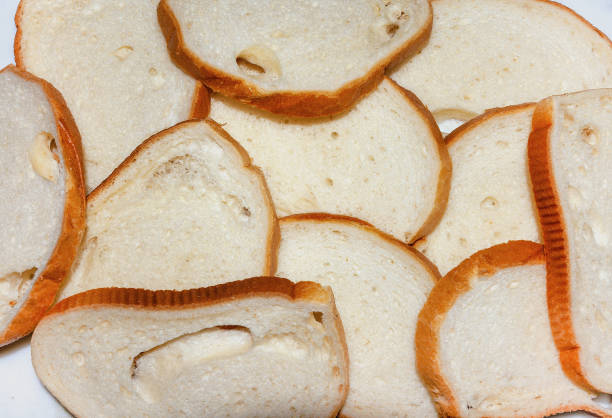 cut baton slices in a pile, top view