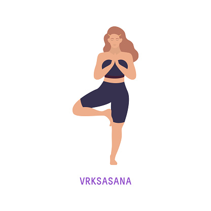 Vector Illustration of Yoga Woman. Vrksasana - Tree Pose.