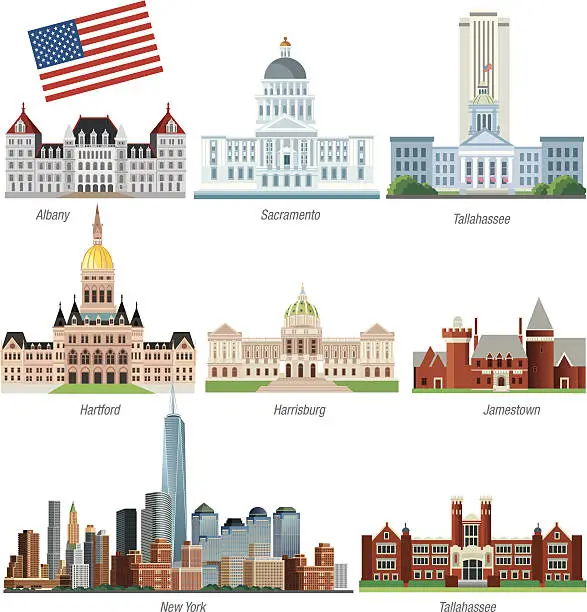 Vector illustration of Graphic illustration of some of USA's historic buildings