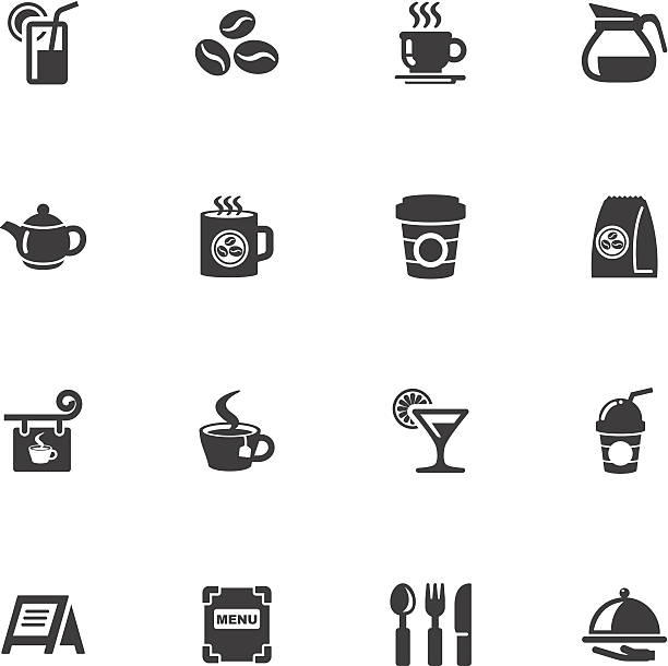 cafe icons Illustration of cafe icons on the white. coffee cup coffee hot chocolate coffee bean stock illustrations