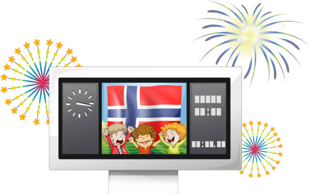 ilustrações, clipart, desenhos animados e ícones de três crianças dentro do painel de avaliação com a bandeira da noruega - timeboard