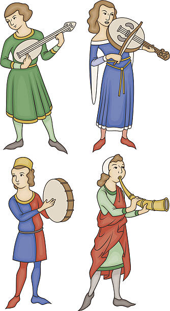 средневековая музыкантов - medieval music stock illustrations