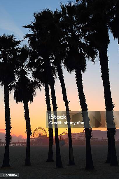 Santa Monica Pier Sunset Stock Photo - Download Image Now - Santa Monica, Ferris Wheel, Amusement Park