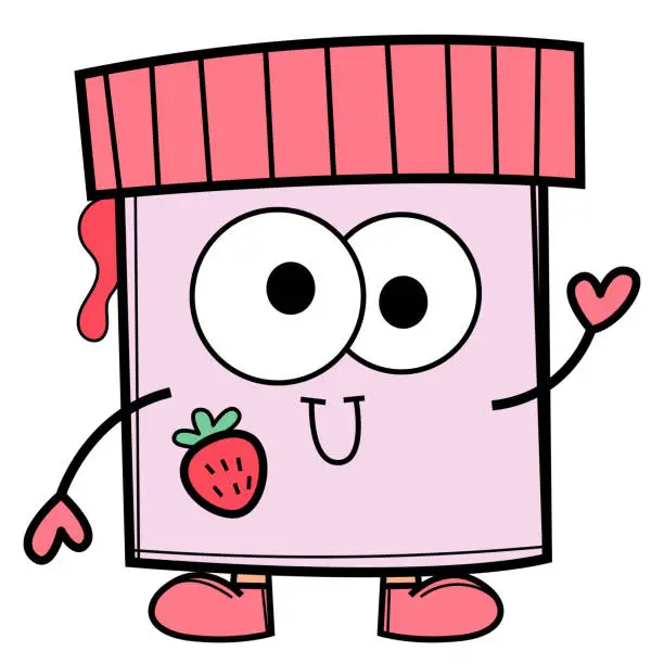 Vector illustration of Strawberry jam jar cartoon