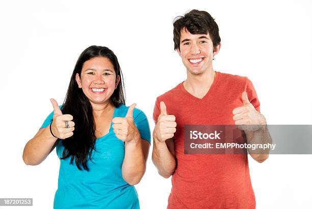 Cute Diverse Couple With Two Thumbs Up Stock Photo - Download Image Now - Adult, Adults Only, Asian and Indian Ethnicities