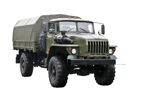 Military truck isolated over white background