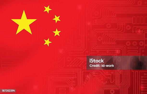 Sfondo Di Bandiera Cinese Con Circuito - Immagini vettoriali stock e altre immagini di Cina - Cina, Cultura cinese, Tecnologia